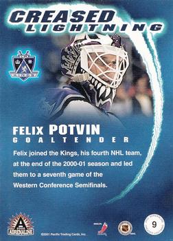 2001-02 Pacific Adrenaline - Creased Lightning #9 Felix Potvin Back