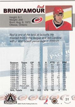 2001-02 Pacific Adrenaline - Retail #31 Rod Brind'Amour Back