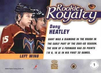 2001-02 Pacific Crown Royale - Rookie Royalty #1 Dany Heatley Back