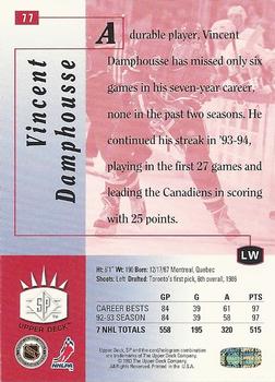 1993-94 Upper Deck - SP #77 Vincent Damphousse Back