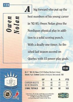 1993-94 Upper Deck - SP #128 Owen Nolan Back