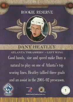 2001-02 Pacific Private Stock - Reserve #R1 Dany Heatley Back