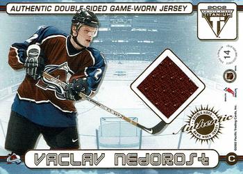 2001-02 Pacific Private Stock Titanium - Authentic Double-Sided Patches #14 Alex Tanguay / Vaclav Nedorost Back