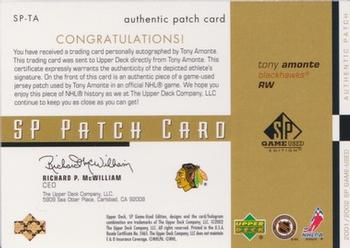 2001-02 SP Game Used - Patches Signed #SP-TA Tony Amonte Back
