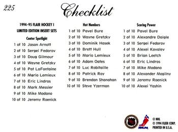 1994-95 Flair #225 Checklist: 177-225 and Inserts Back