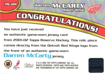 2001-02 Topps Reserve - Emblems #TRL-DM Darren McCarty Back