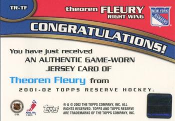 2001-02 Topps Reserve - Jerseys #TR-TF Theoren Fleury Back