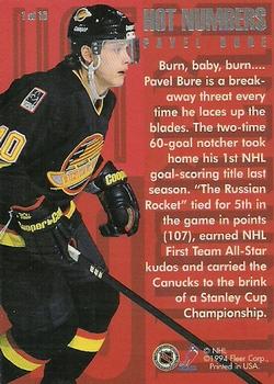 1994-95 Flair - Hot Numbers #1 Pavel Bure Back