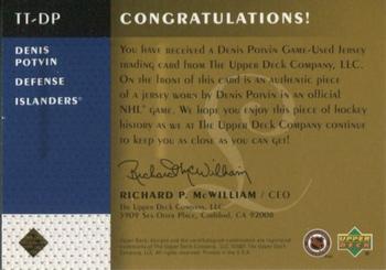 2001-02 Upper Deck Legends - Timeless Tributes #TT-DP Denis Potvin Back