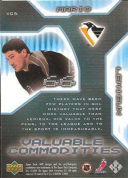 2001-02 Upper Deck MVP - Valuable Commodities #VC5 Mario Lemieux Back