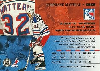 1994-95 Leaf #32 Stephane Matteau Back