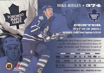 1994-95 Leaf #374 Mike Ridley Back