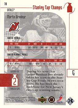 2001-02 Upper Deck Stanley Cup Champs #78 Martin Brodeur Back