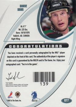 2002-03 Be a Player Signature Series - Autographs #077 Shane Doan Back
