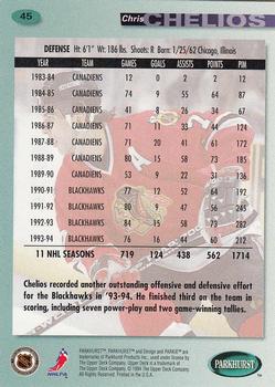 1994-95 Parkhurst #45 Chris Chelios Back