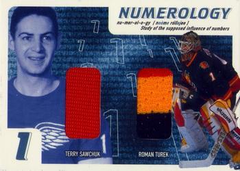 2002-03 Be a Player Ultimate Memorabilia - Numerology #2 Terry Sawchuk / Roman Turek Front
