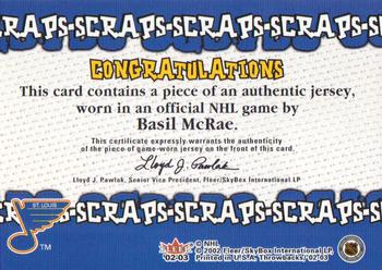 2002-03 Fleer Throwbacks - Scraps #NNO Basil McRae Back