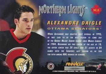 1994-95 Pinnacle - Northern Lights #NL6 Alexandre Daigle Back
