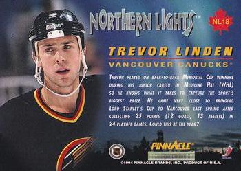 1994-95 Pinnacle - Northern Lights #NL18 Trevor Linden Back