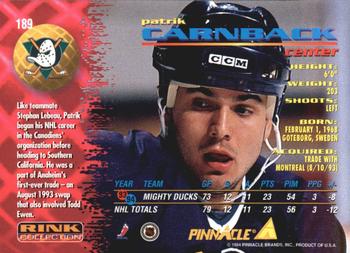 1994-95 Pinnacle - Rink Collection #189 Patrik Carnback Back