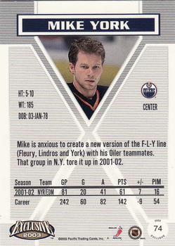 2002-03 Pacific Exclusive - Gold #74 Mike York Back