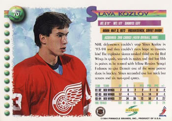 1994-95 Score #70 Slava Kozlov Back