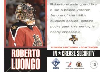 2002-03 Pacific Private Stock Reserve - In-Crease Security #10 Roberto Luongo Back