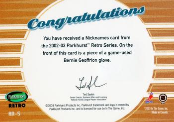 2002-03 Parkhurst Retro - Retro Nicknames #RN-5 Bernie Geoffrion Back