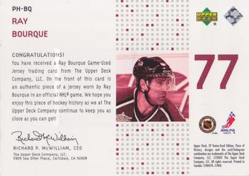 2002-03 SP Game Used - Piece of History #PH-BQ Ray Bourque Back