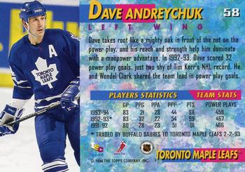 1994-95 Stadium Club #58 Dave Andreychuk Back