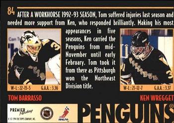 1994-95 Topps Premier #84 Ken Wregget / Tom Barrasso Back