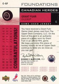 2002-03 Upper Deck Foundations - Canadian Heroes Silver #C-GF Grant Fuhr Back