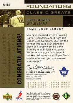 2002-03 Upper Deck Foundations - Classic Greats Gold #G-BS Borje Salming Back