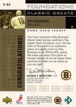 2002-03 Upper Deck Foundations - Classic Greats Silver #G-BO Ray Bourque Back
