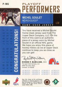 2002-03 Upper Deck Foundations - Playoff Performers #P-MG Michel Goulet Back