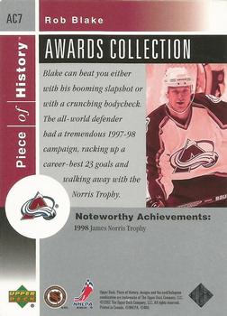 2002-03 Upper Deck Piece of History - Awards Collection #AC7 Rob Blake Back