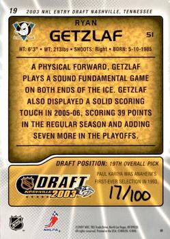 2003-04 Be a Player Memorabilia - 2003 NHL Entry Draft Redemption Exchange #19 Ryan Getzlaf Back