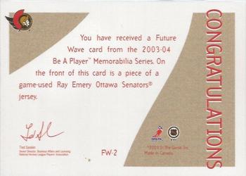 2003-04 Be a Player Memorabilia - Future Wave #FW-2 Ray Emery Back