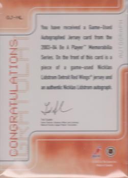 2003-04 Be a Player Memorabilia - Jersey Autographs #GJ-39 Nicklas Lidstrom Back