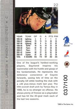 2003-04 Be a Player Memorabilia - Sapphire #22 Daymond Langkow Back