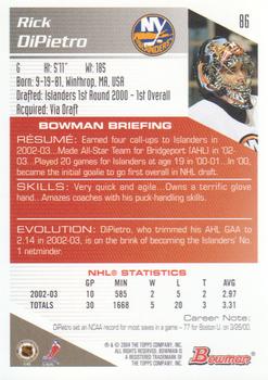 2003-04 Bowman Draft Picks and Prospects - Gold #86 Rick DiPietro Back