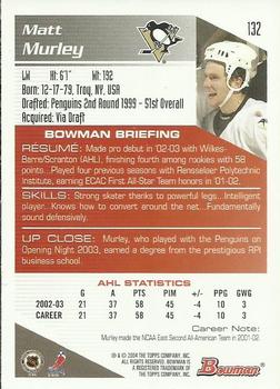 2003-04 Bowman Draft Picks and Prospects - Gold #132 Matt Murley Back