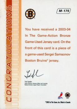 2003-04 In The Game Action - Jerseys #M-175 Sergei Samsonov Back