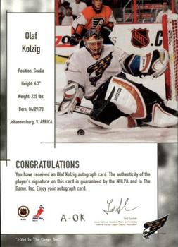 2003-04 In The Game Used Signature Series - Autographs #A-OK Olaf Kolzig Back