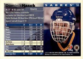 1995-96 Bowman #56 Dominik Hasek Back