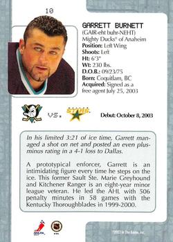 2003-04 In The Game VIP #10 Garrett Burnett Back