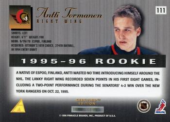 1995-96 Select Certified #111 Antti Tormanen Back