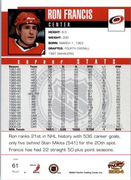 2003-04 Pacific - Red #61 Ron Francis Back