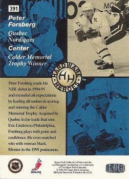 1995-96 Collector's Choice #391 Peter Forsberg Back