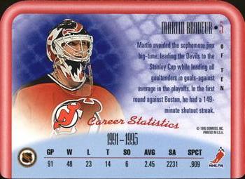 1995-96 Donruss - Between the Pipes #5 Martin Brodeur Back